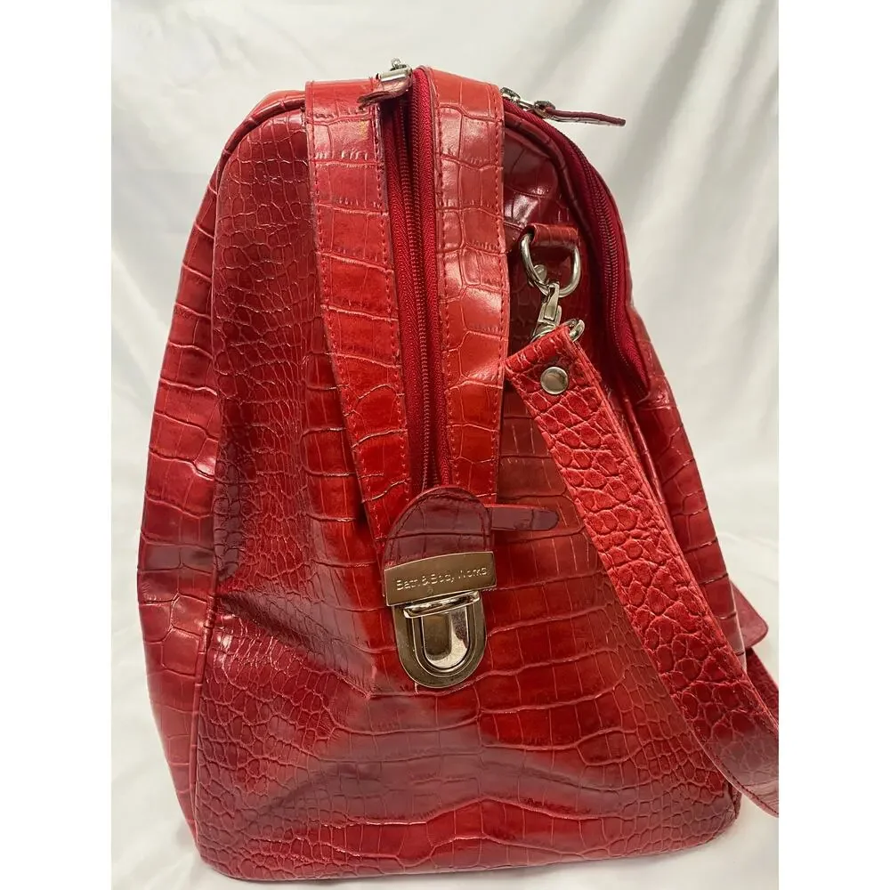 Vintage Bath And Body Works Duffle Bag Overnight Tote Red Faux Leather Alligator
